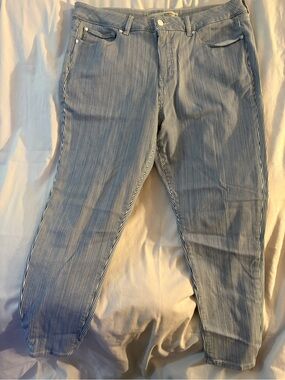 Denver Hayes Blue & White Pinstripe Slim Straight Jeans